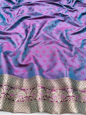 Light purple zari woven silk blend saree with blouse piece 4