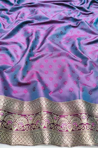 Light purple zari woven silk blend saree with blouse piece