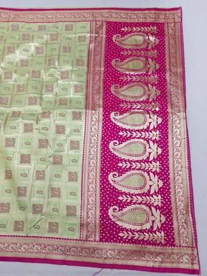 Light green zari woven silk blend saree with blouse piece 2