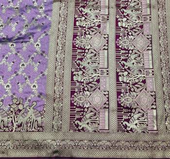 Light purple zari woven silk blend saree with blouse piece 5