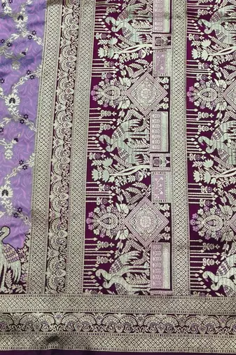 Light purple zari woven silk blend saree with blouse piece