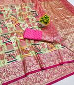 Light green zari woven patola silk blend saree with blouse piece