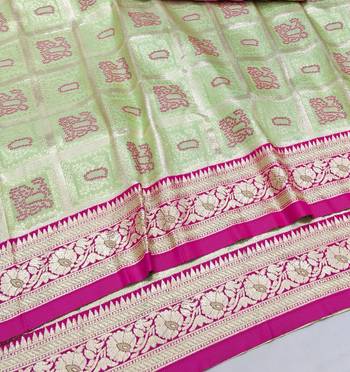 Light green zari woven silk blend saree with blouse piece 3