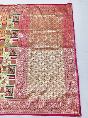 Light green zari woven patola silk blend saree with blouse piece 2