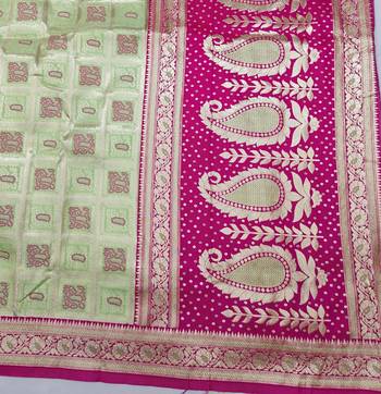 Light green zari woven silk blend saree with blouse piece 5