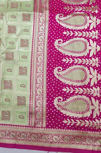 Light green zari woven silk blend saree with blouse piece