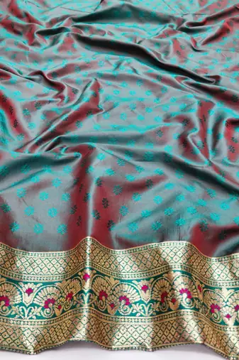 Rani pink zari woven silk blend saree with blouse piece