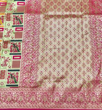 Light green zari woven patola silk blend saree with blouse piece 5