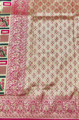 Light green zari woven patola silk blend saree with blouse piece