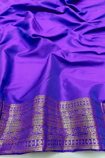 Purple zari woven paithani silk blend saree with blouse piece
