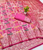 Pinkzari woven patola silk blend saree with blouse piece