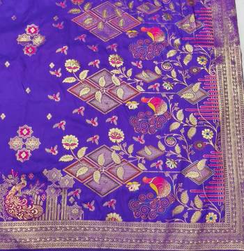 Purple zari woven paithani silk blend saree with blouse piece 5