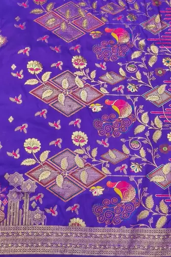Purple zari woven paithani silk blend saree with blouse piece