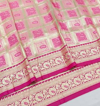 Pink zari woven silk blend saree with blouse piece 3
