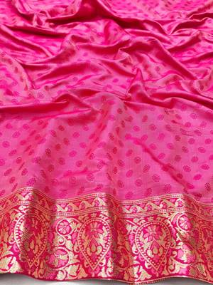 Pink Zari woven patola silk blend saree with blouse piece 4