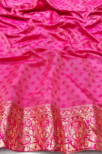 Pink Zari woven patola silk blend saree with blouse piece