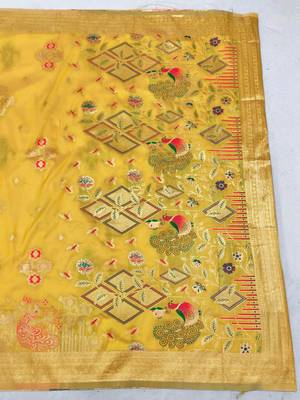 Gold zari woven paithani silk blend saree with blouse piece 2