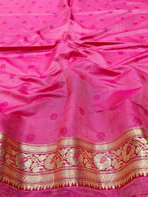 Pink zari woven silk blend saree with blouse piece 4