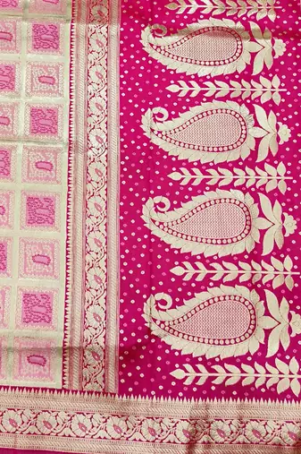 Pink zari woven silk blend saree with blouse piece