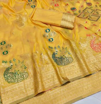 Gold zari woven paithani silk blend saree with blouse piece 3