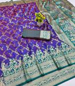 Purple zari woven banarasi silk blend saree with blouse piece