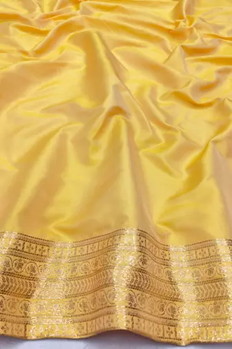 Gold zari woven paithani silk blend saree with blouse piece