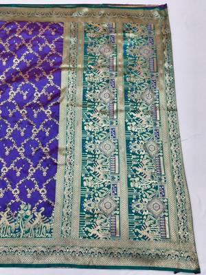 Purple zari woven silk blend saree with blouse piece 2