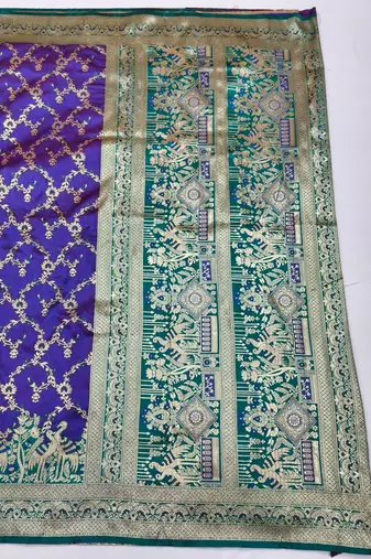 Purple zari woven silk blend saree with blouse piece