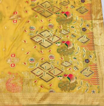Gold zari woven paithani silk blend saree with blouse piece 5