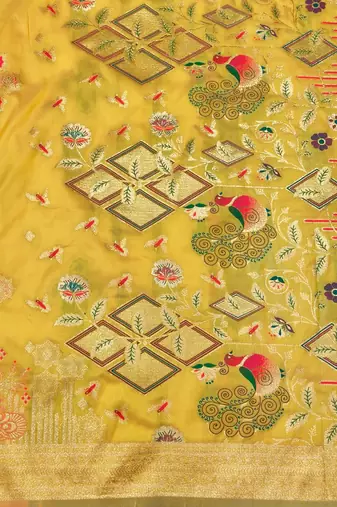 Gold zari woven paithani silk blend saree with blouse piece