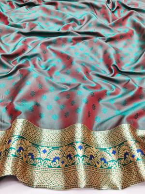 Purple zari woven silk blend saree with blouse piece 4