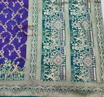 Purple zari woven silk blend saree with blouse piece 5