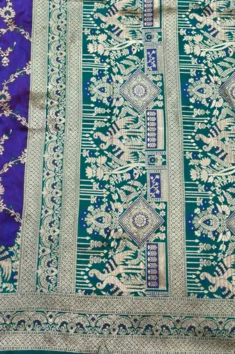 Purple zari woven silk blend saree with blouse piece