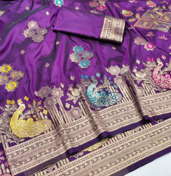 Wine zari woven paithani silk blend saree with blouse piece 3
