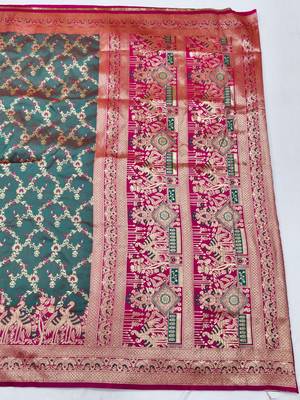 Tael green zari woven silk blend saree with blouse piece 2