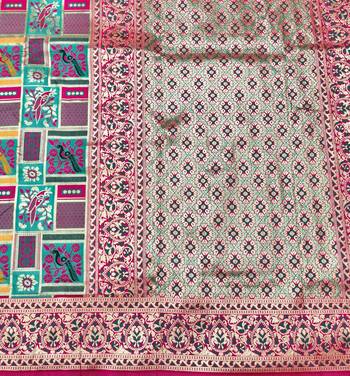 Blue zari woven patola silk blend saree with blouse piece 5