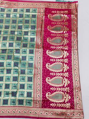 Blue zari woven silk blend saree with blouse piece 2