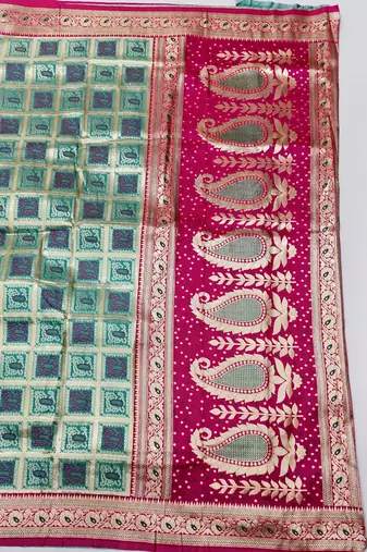 Blue zari woven silk blend saree with blouse piece
