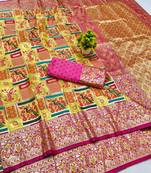 Gold zari woven patola silk blend traditional saree with blouse piece