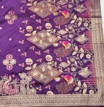Wine zari woven paithani silk blend saree with blouse piece 5