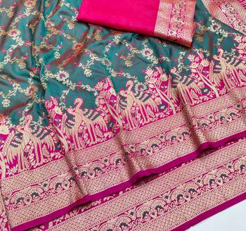 Tael green zari woven silk blend saree with blouse piece 3