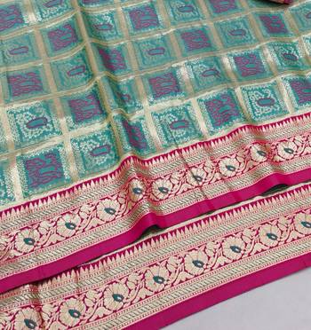 Blue zari woven silk blend saree with blouse piece 3