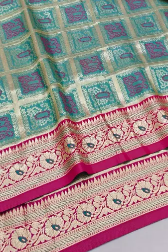 Blue zari woven silk blend saree with blouse piece