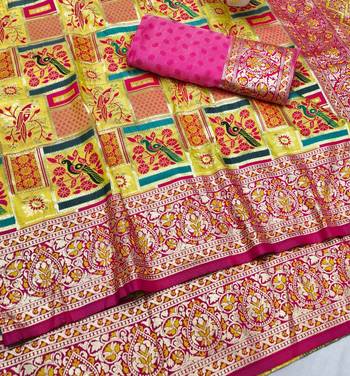 Gold zari woven patola silk blend saree with blouse piece 3