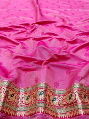 Blue zari woven silk blend saree with blouse piece 4