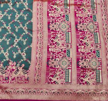 Tael green zari woven silk blend saree with blouse piece 5