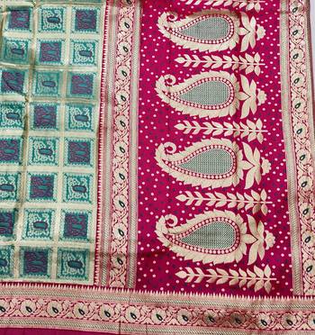 Blue zari woven silk blend saree with blouse piece 5