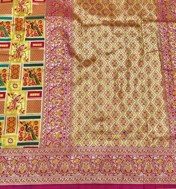 Gold zari woven patola silk blend saree with blouse piece 5