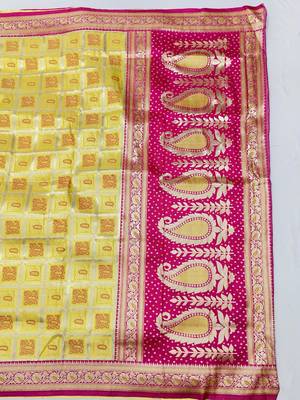 Yellow zari woven silk blend saree with blouse piece 2