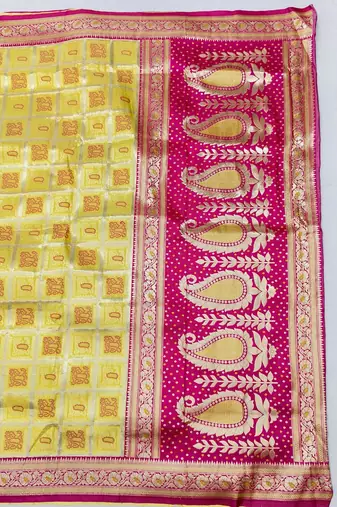 Yellow zari woven silk blend saree with blouse piece